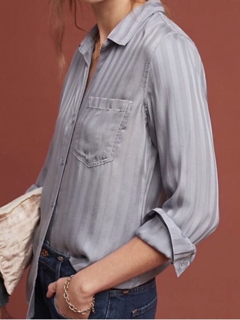 Anthropologie cloth & stone Striped Button-Up Shirt in Dusty Blue